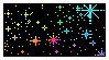 A stamp of rainbow sparkles on a black background.